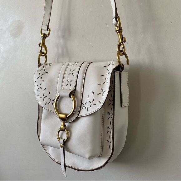 FRYE-ILANA White Perforated Leather Saddle Bag - Picture 8 of 14